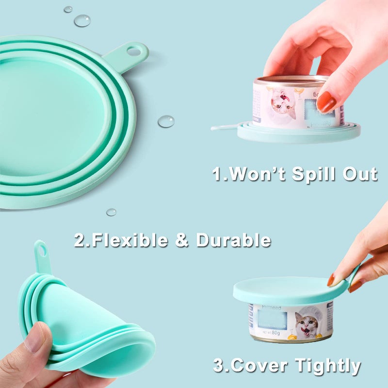WAFJAMF Silicone Pet Can Covers,Dog Cat Food Can Lids and Spoons,Universal BPA Free,Fit Multiple Sizes Dishwasher Safe-3Pack - Image 3